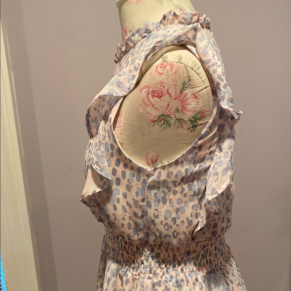 Aqua Cream and Tan Ruffled Tiered Midi Dress - Picture 6 of 13